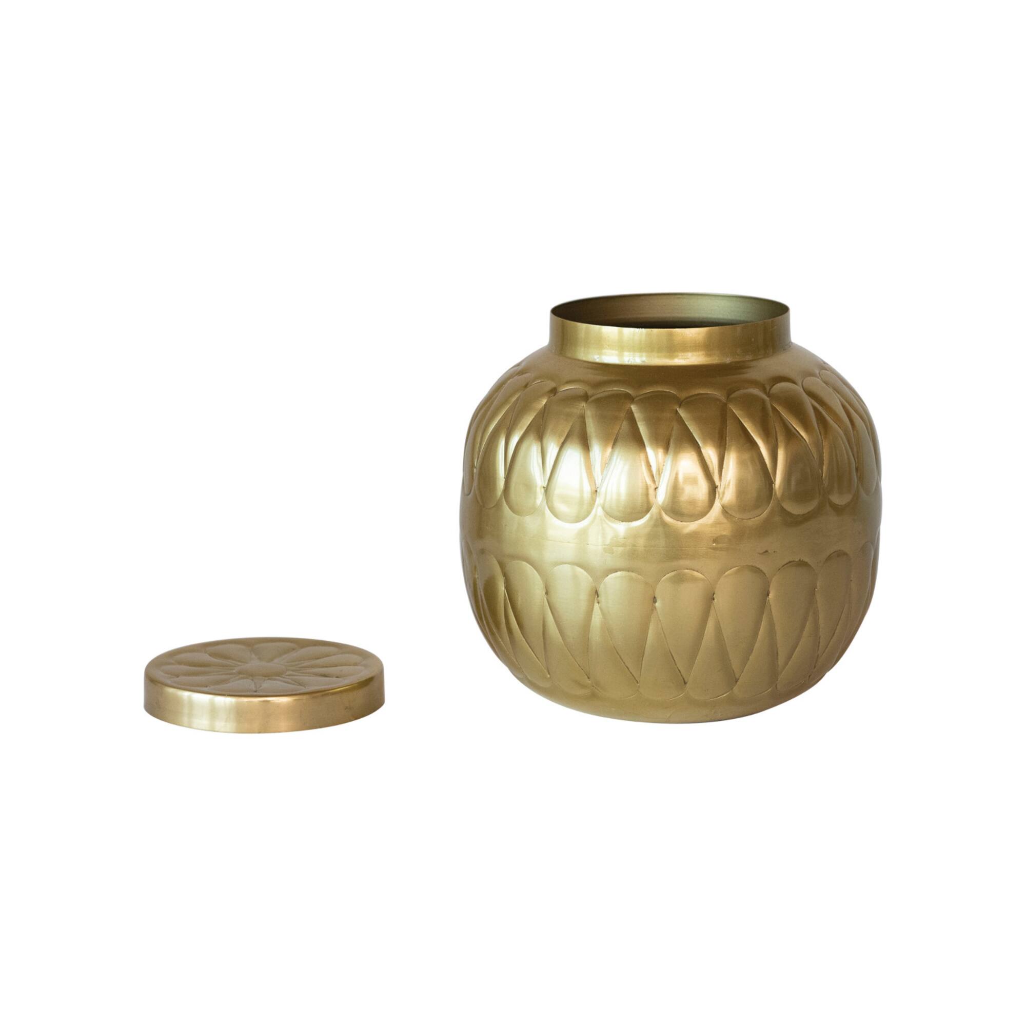 Hello Honey® 7.75" Golden Embossed Decorative Metal Container